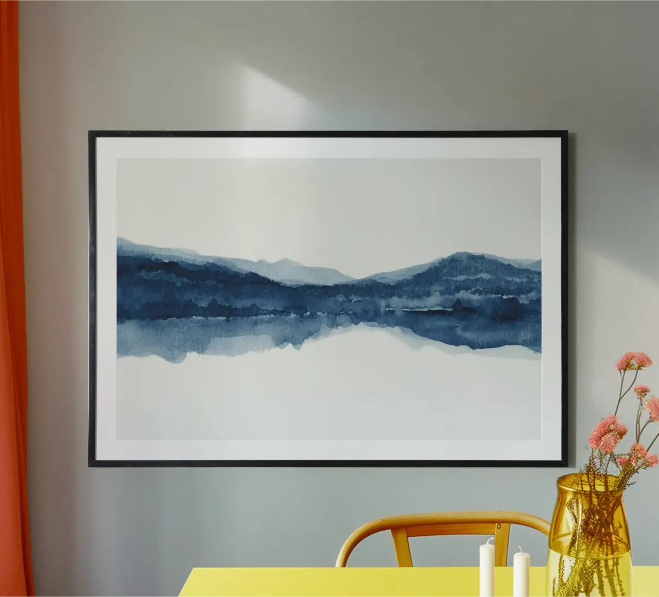 Vue abstraite d'un lac en aquarelle bleu marine poster de NouveauPrints
