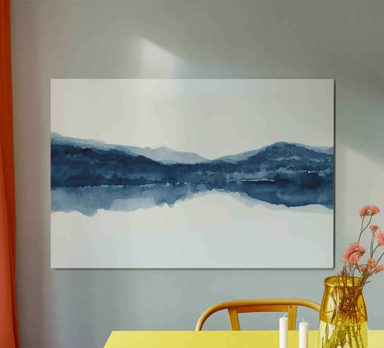 Vue abstraite d'un lac en aquarelle bleu marine poster de NouveauPrints