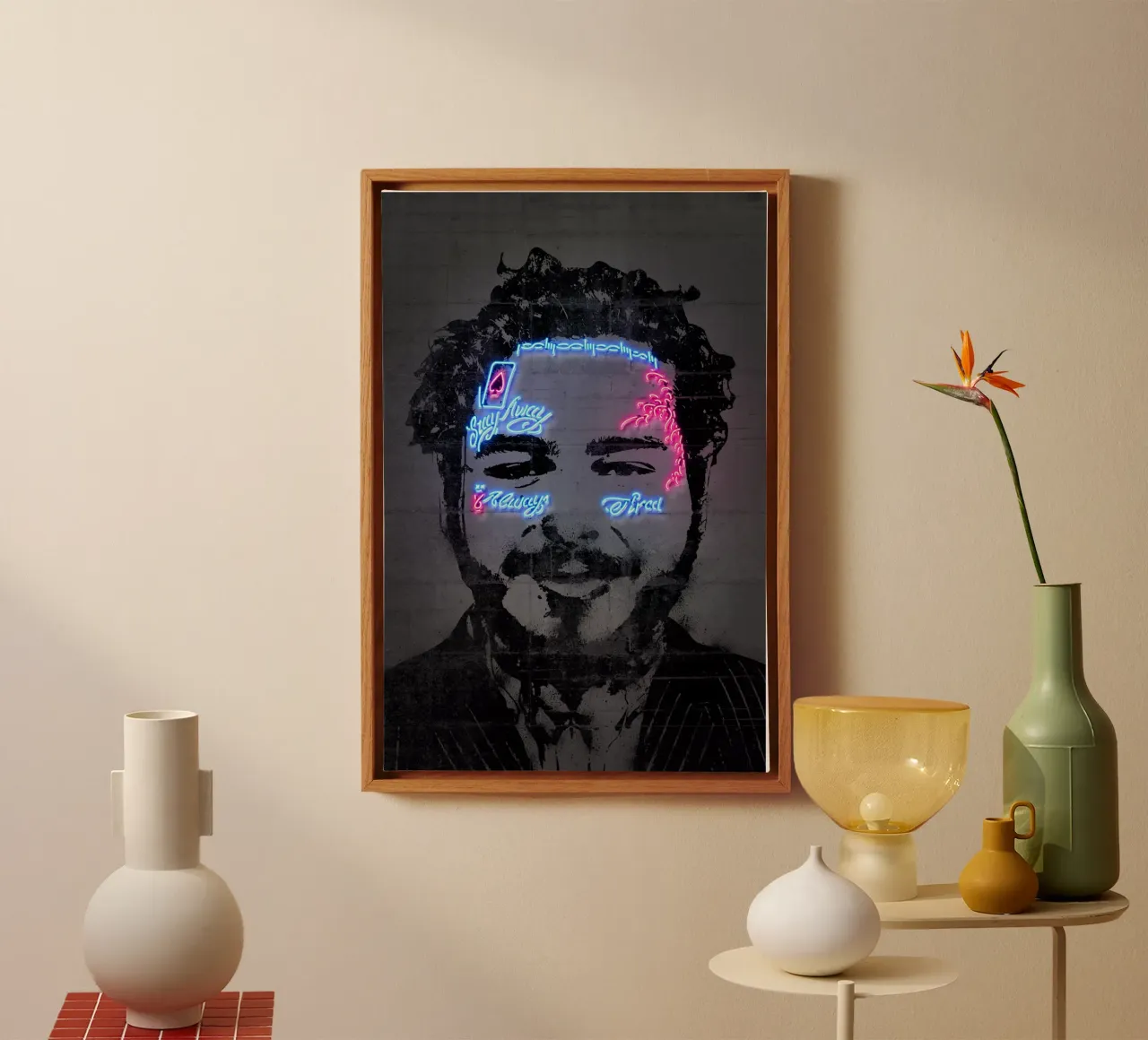 Post Malone canvas met Baklijst van Octavian