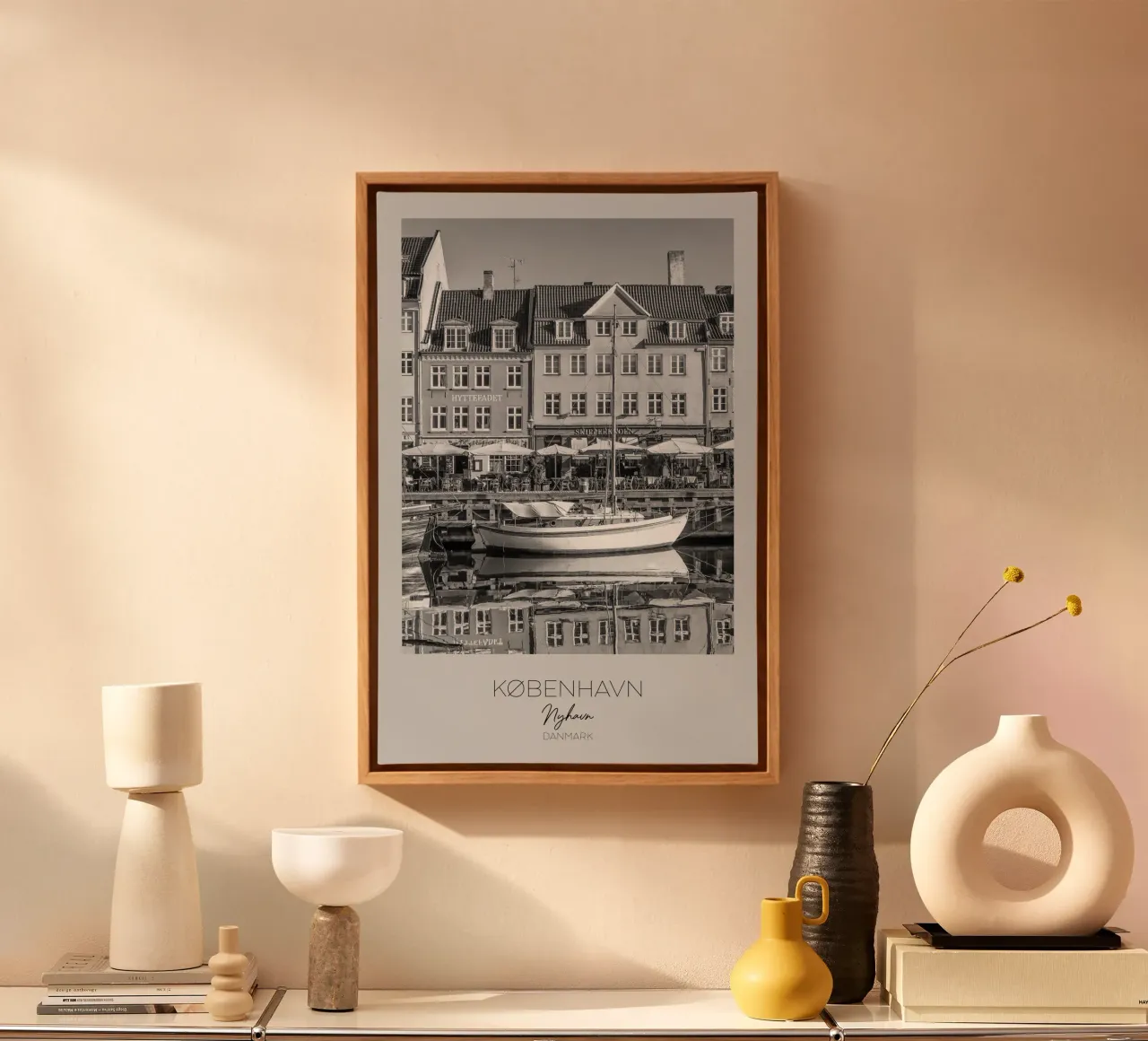 In focus: KOPENHAGEN Silence at Nyhavn canvas with Floater frame by Melanie Viola