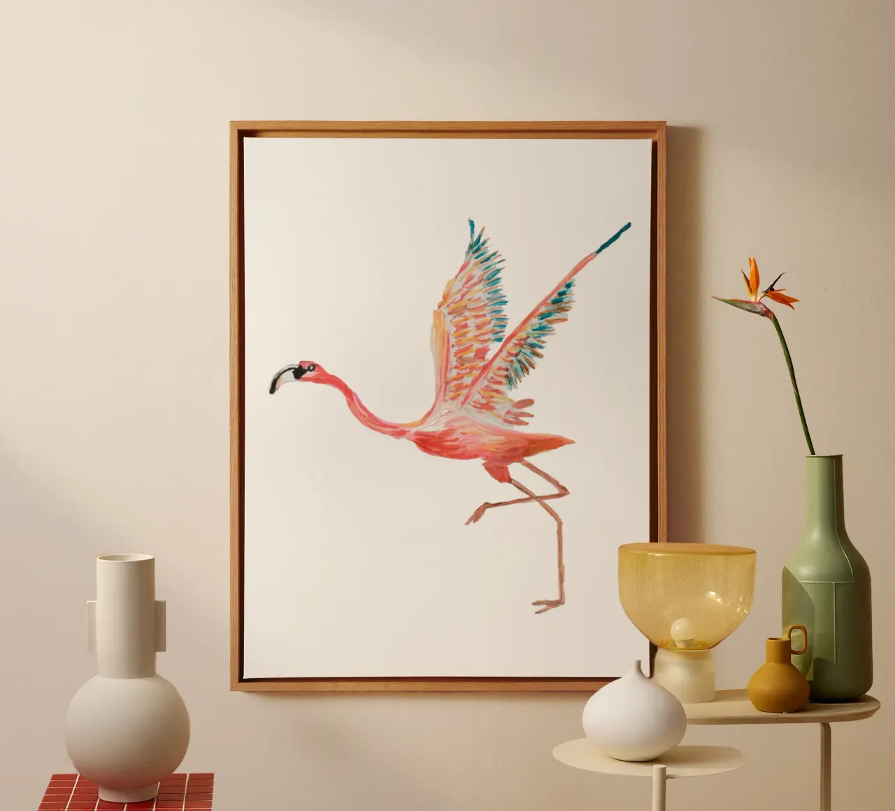 Flamingo tela con Cornice a cassetta da Femke Zwaan