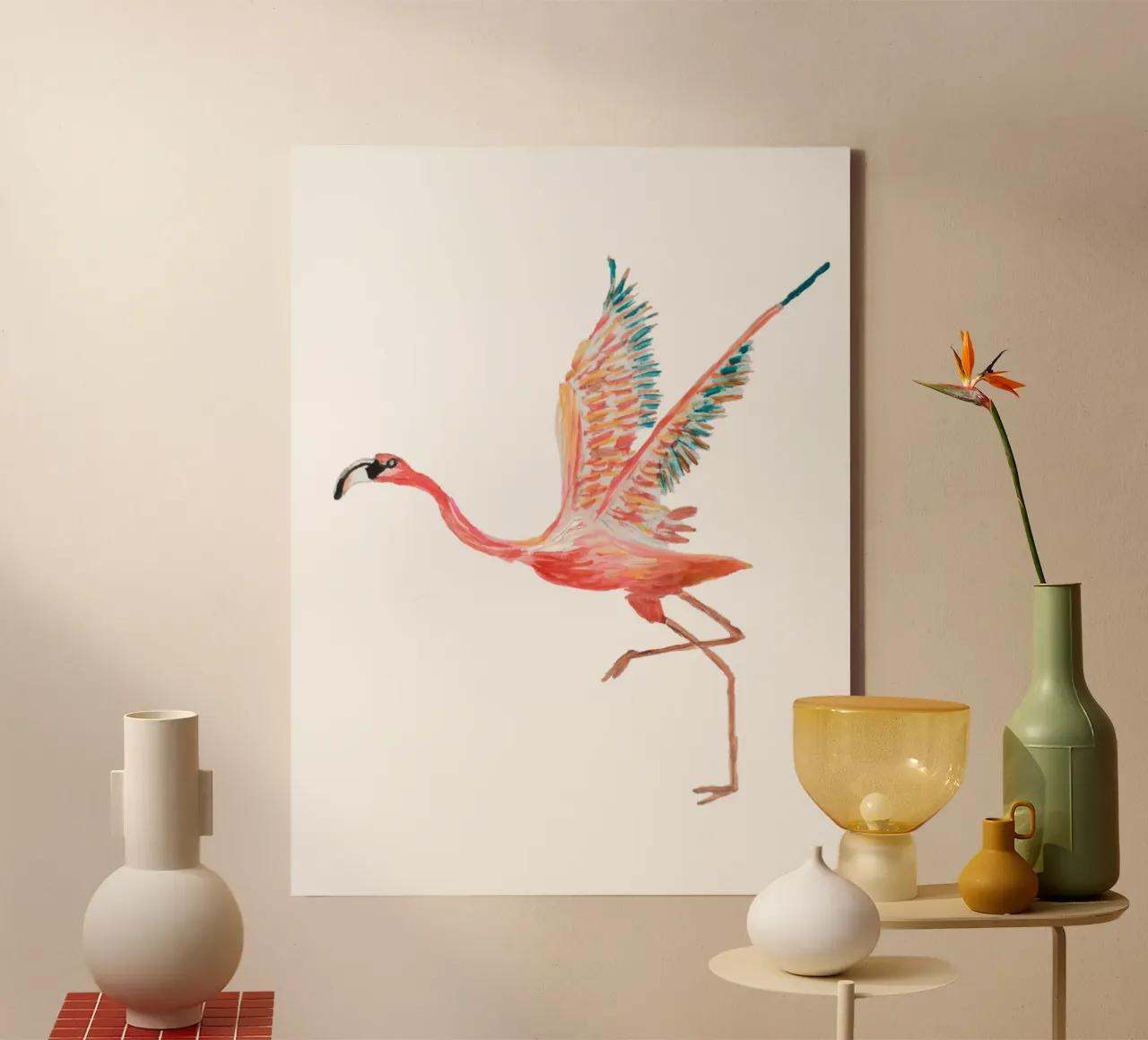 Flamingo canvas by Femke Zwaan