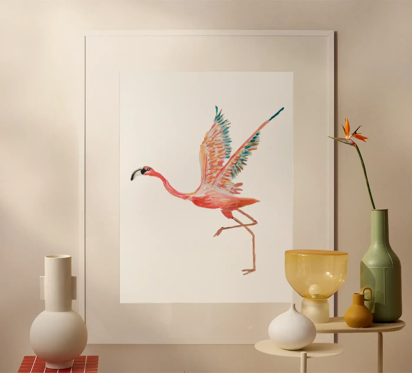Flamingo poster van Femke Zwaan