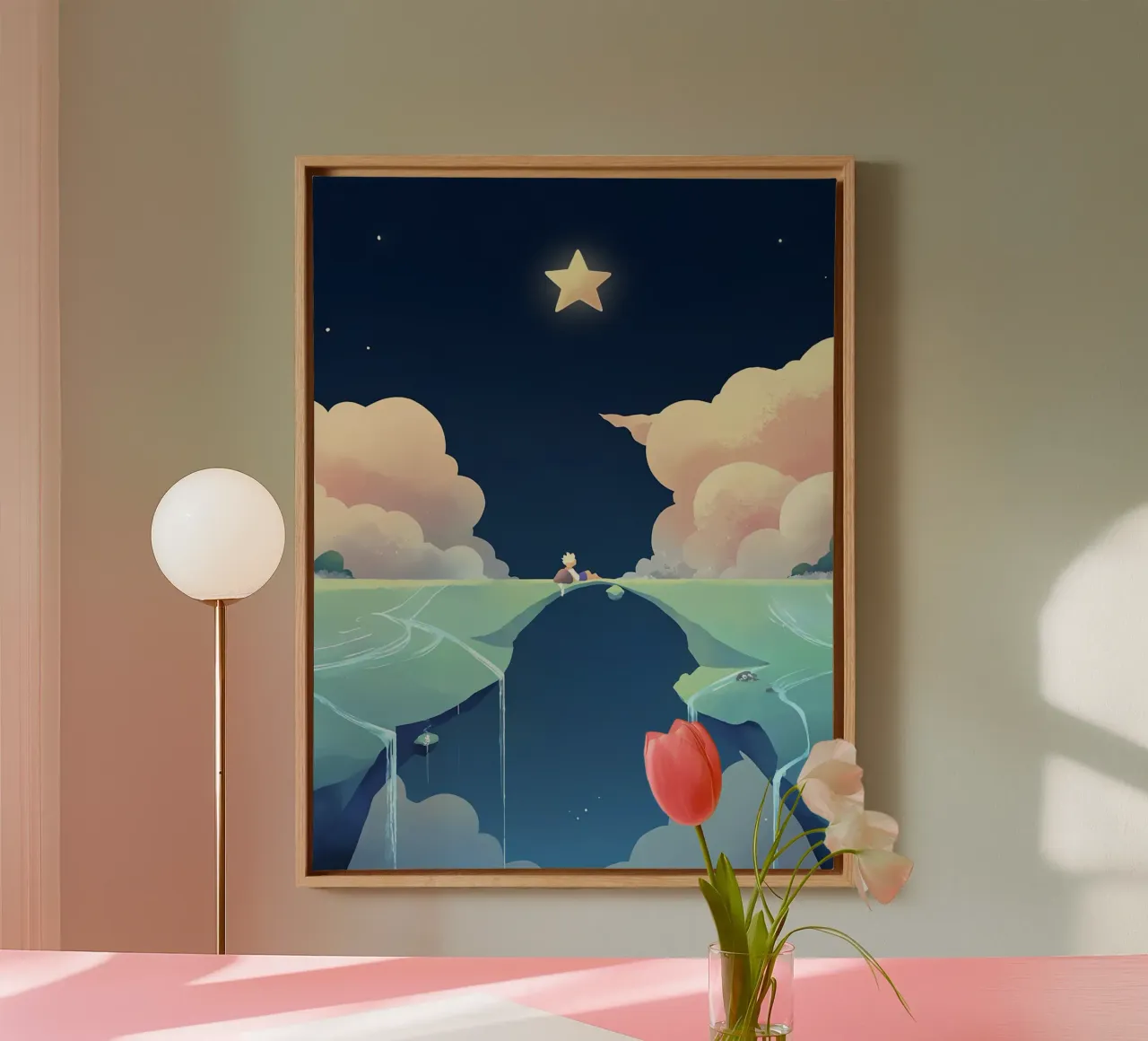Star Clouds And Bridges Lofi Art canvas with Floater frame by LoFi Gallery