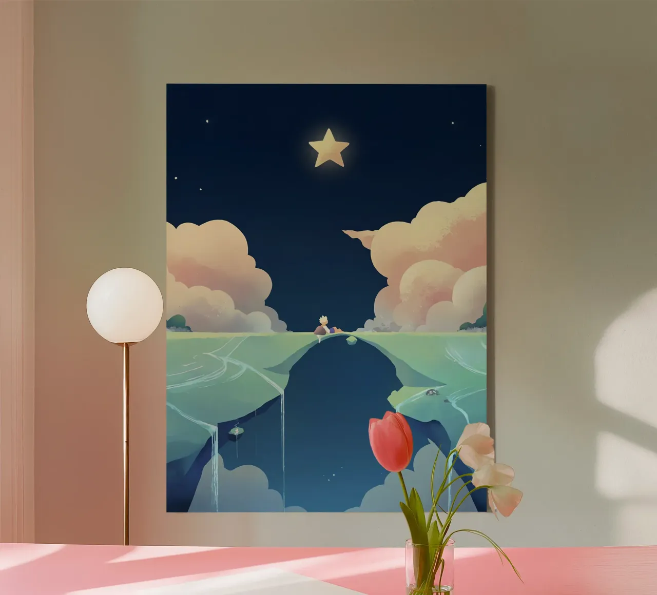 Star Clouds And Bridges Lofi Art canvas with Floater frame by LoFi Gallery