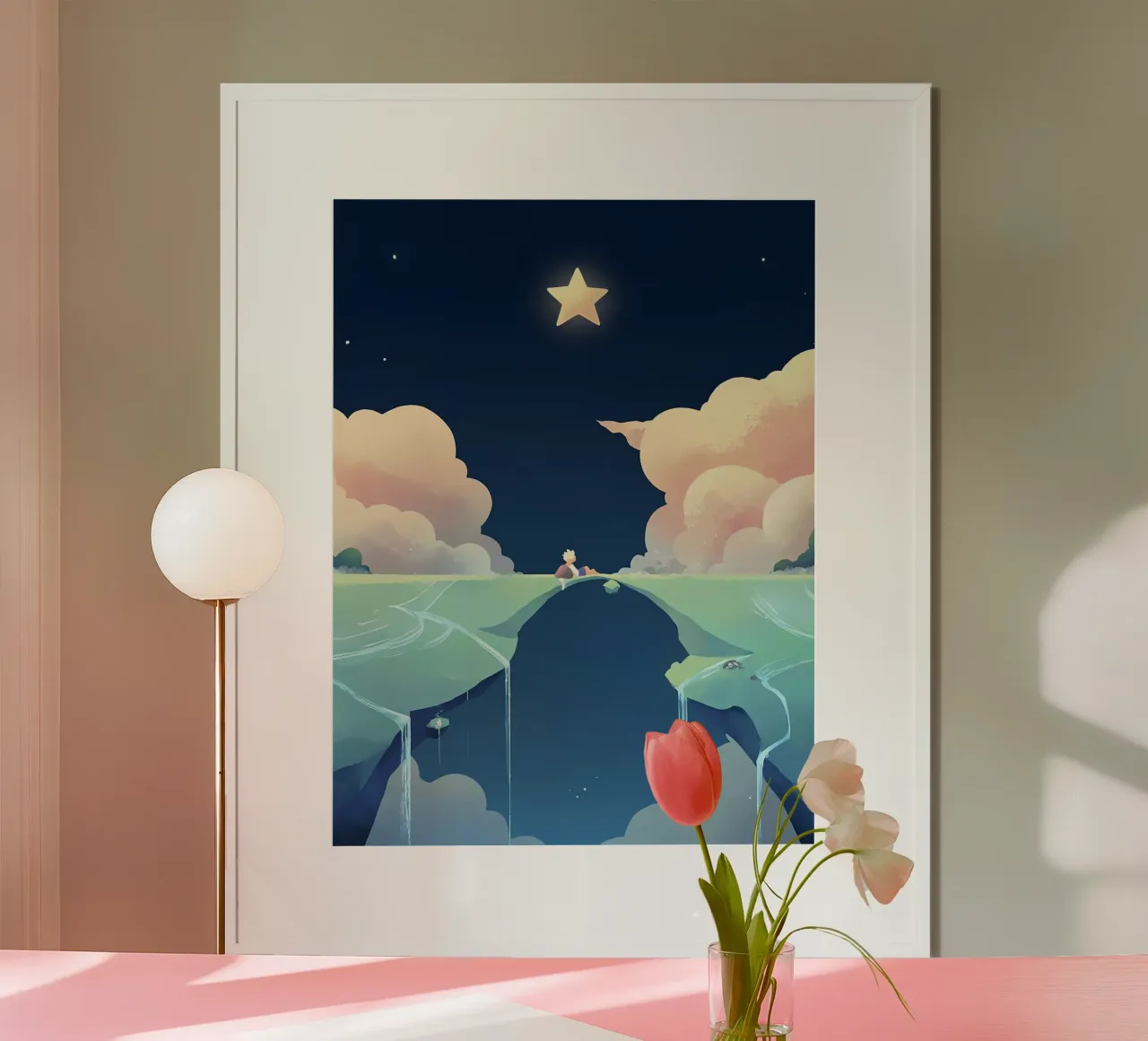 Stelle Nuvole E Ponti Lofi Art poster con telaio in legno da LoFi Gallery