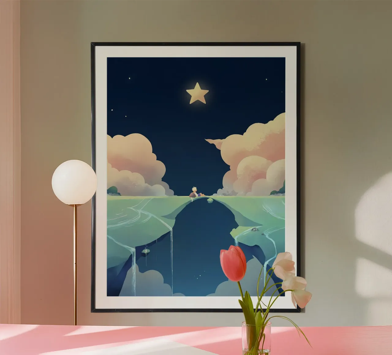 Stelle Nuvole E Ponti Lofi Art poster con telaio in legno da LoFi Gallery