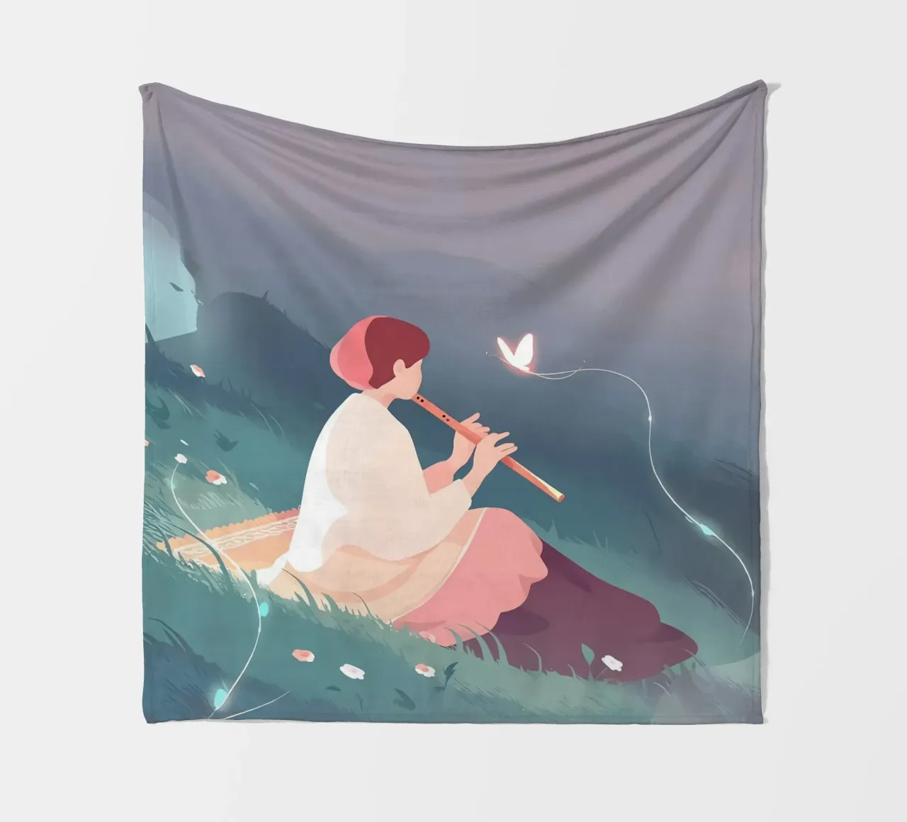 Flauto musicista donna di notte Lofi Art coperta in pile da LoFi Gallery