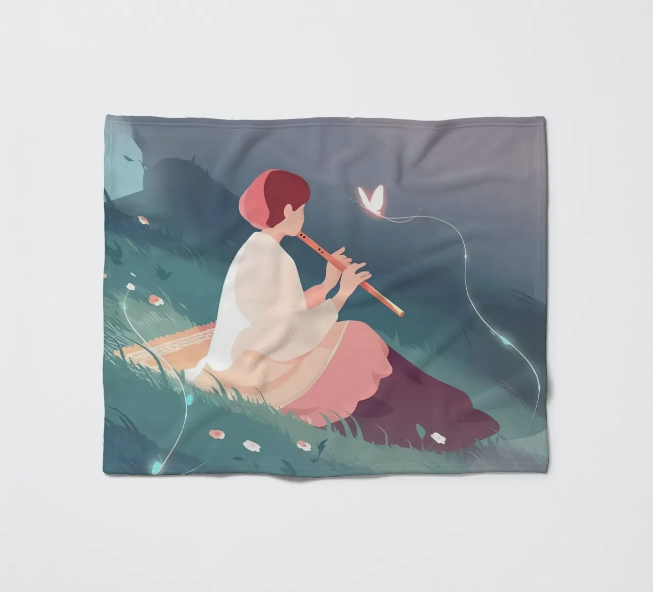 Flauto musicista donna di notte Lofi Art coperta in pile da LoFi Gallery
