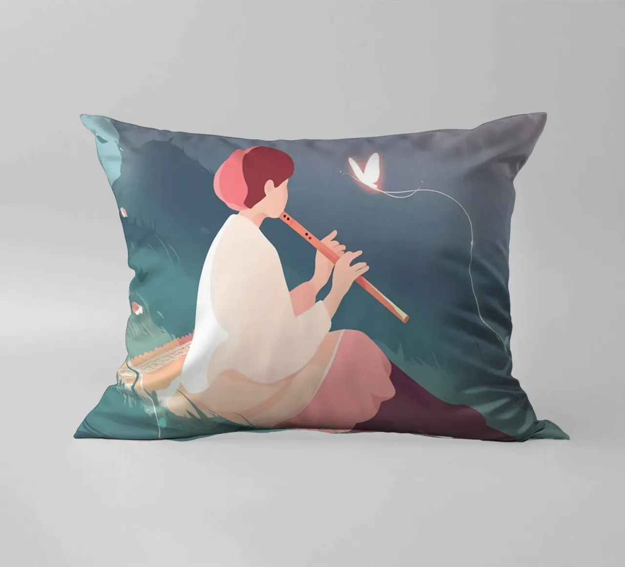Flauto musicista donna di notte Lofi Art cuscino da LoFi Gallery