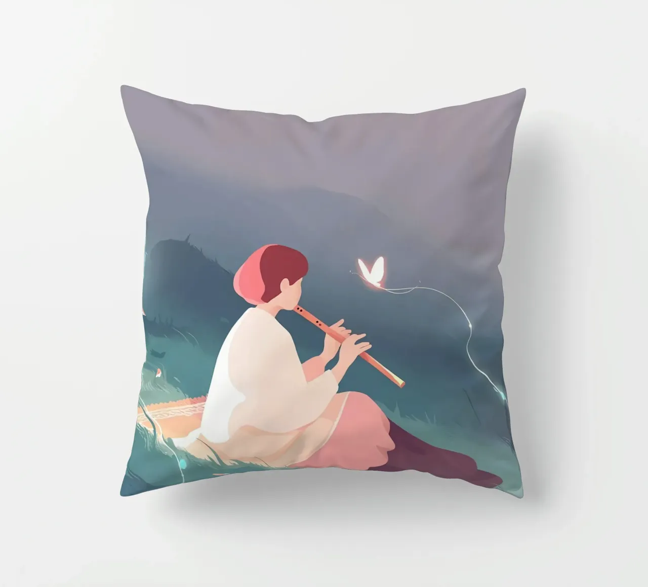 Flauto musicista donna di notte Lofi Art cuscino da LoFi Gallery