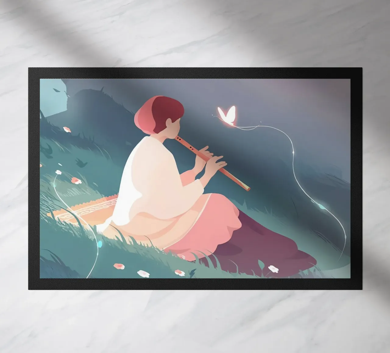 Flauto musicista donna di notte Lofi Art zerbino da LoFi Gallery