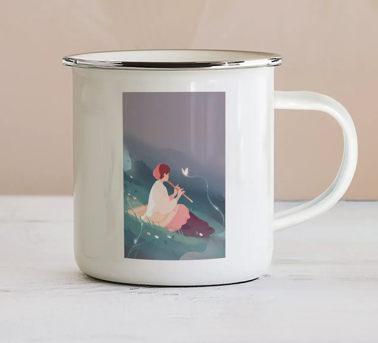 Flauto musicista donna di notte Lofi Art tazza in smalto da LoFi Gallery