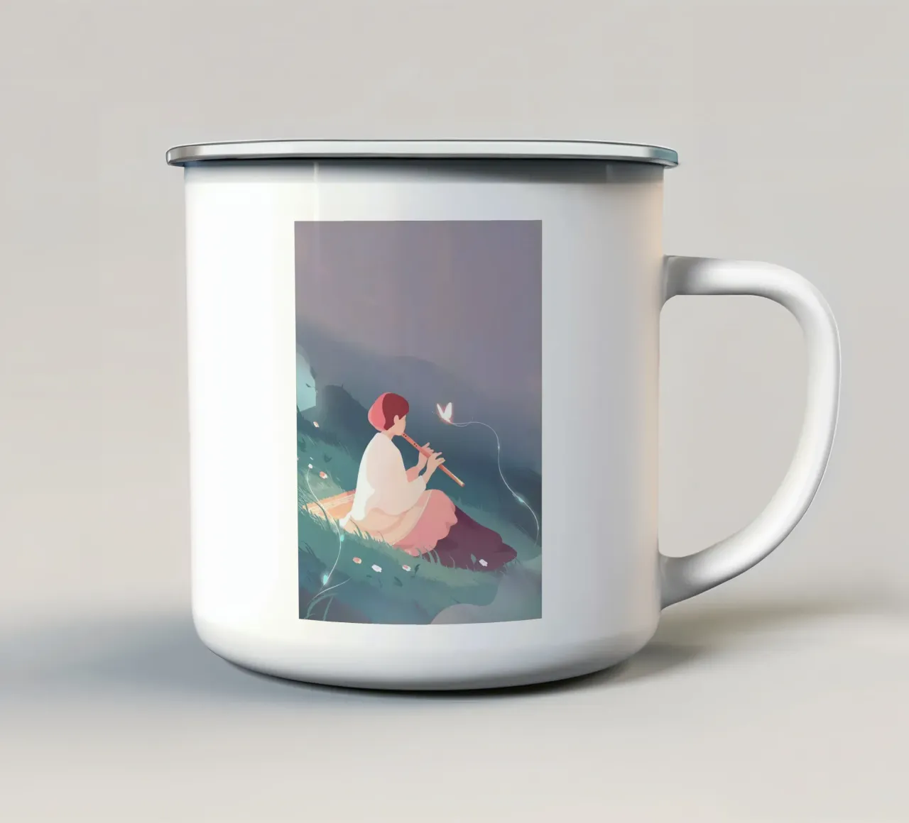 Flauto musicista donna di notte Lofi Art tazza in smalto da LoFi Gallery