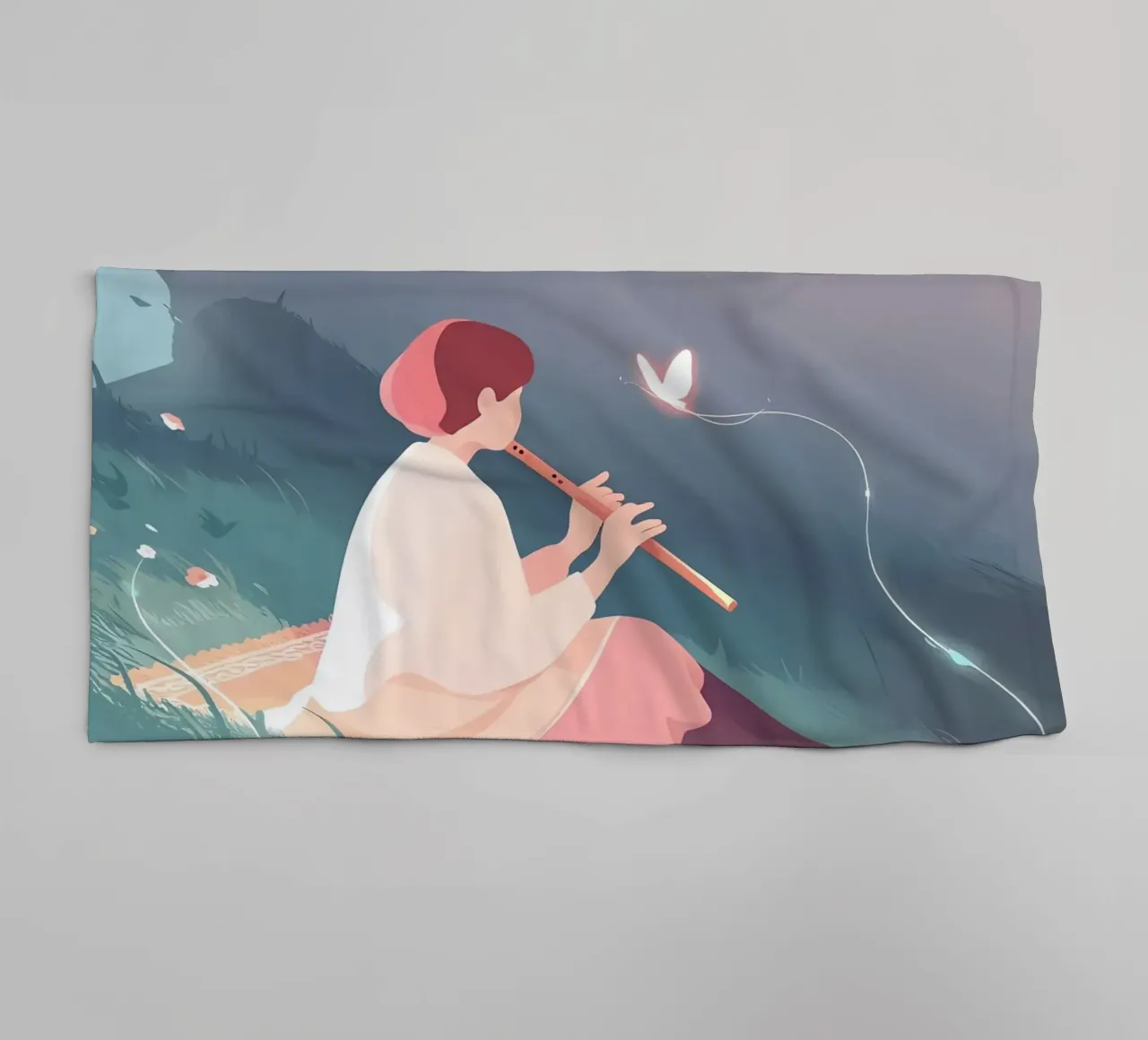 Flauto musicista donna di notte Lofi Art asciugamano da bagno da LoFi Gallery