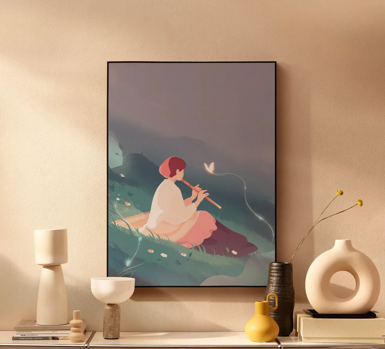 Flauto musicista donna di notte Lofi Art alluminio dibond da LoFi Gallery