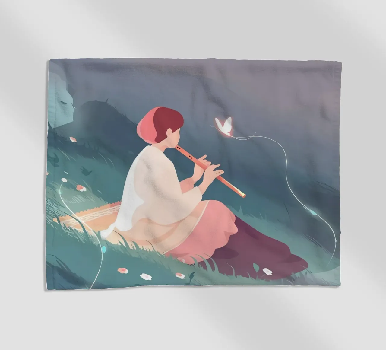 Flauto musicista donna di notte Lofi Art telo mare da LoFi Gallery