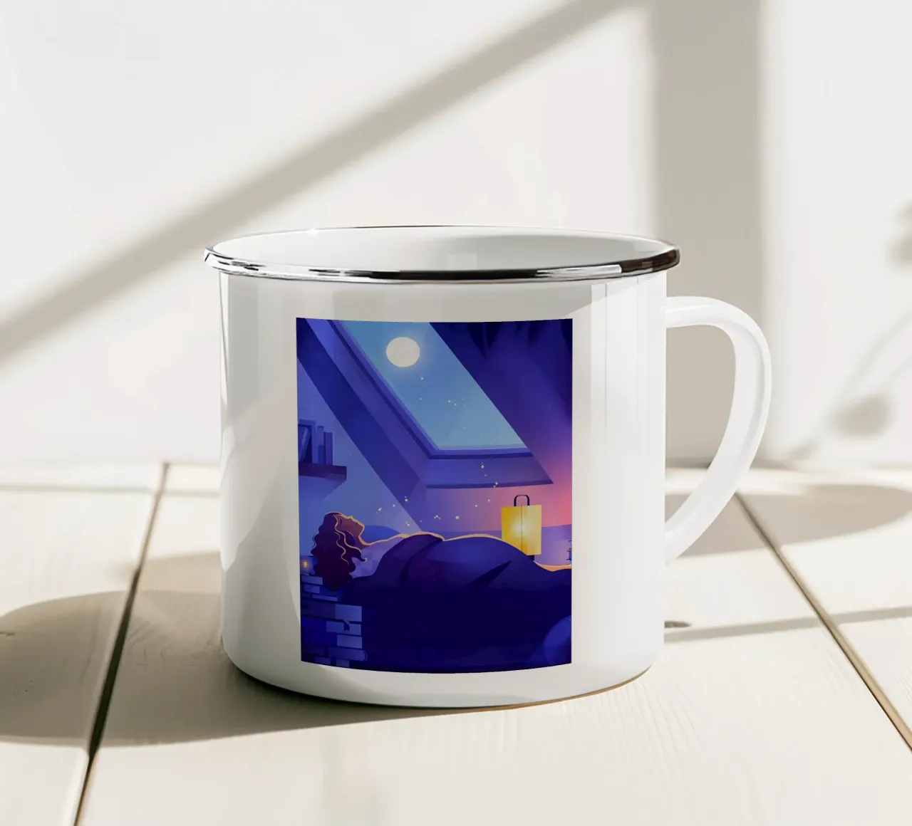 Dormire sotto la luna Arte Lofi tazza in smalto da LoFi Gallery