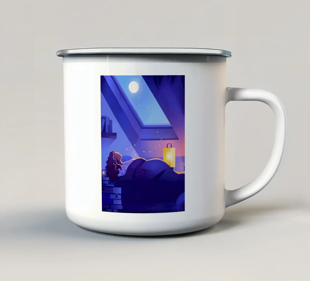 Dormire sotto la luna Arte Lofi tazza in smalto da LoFi Gallery