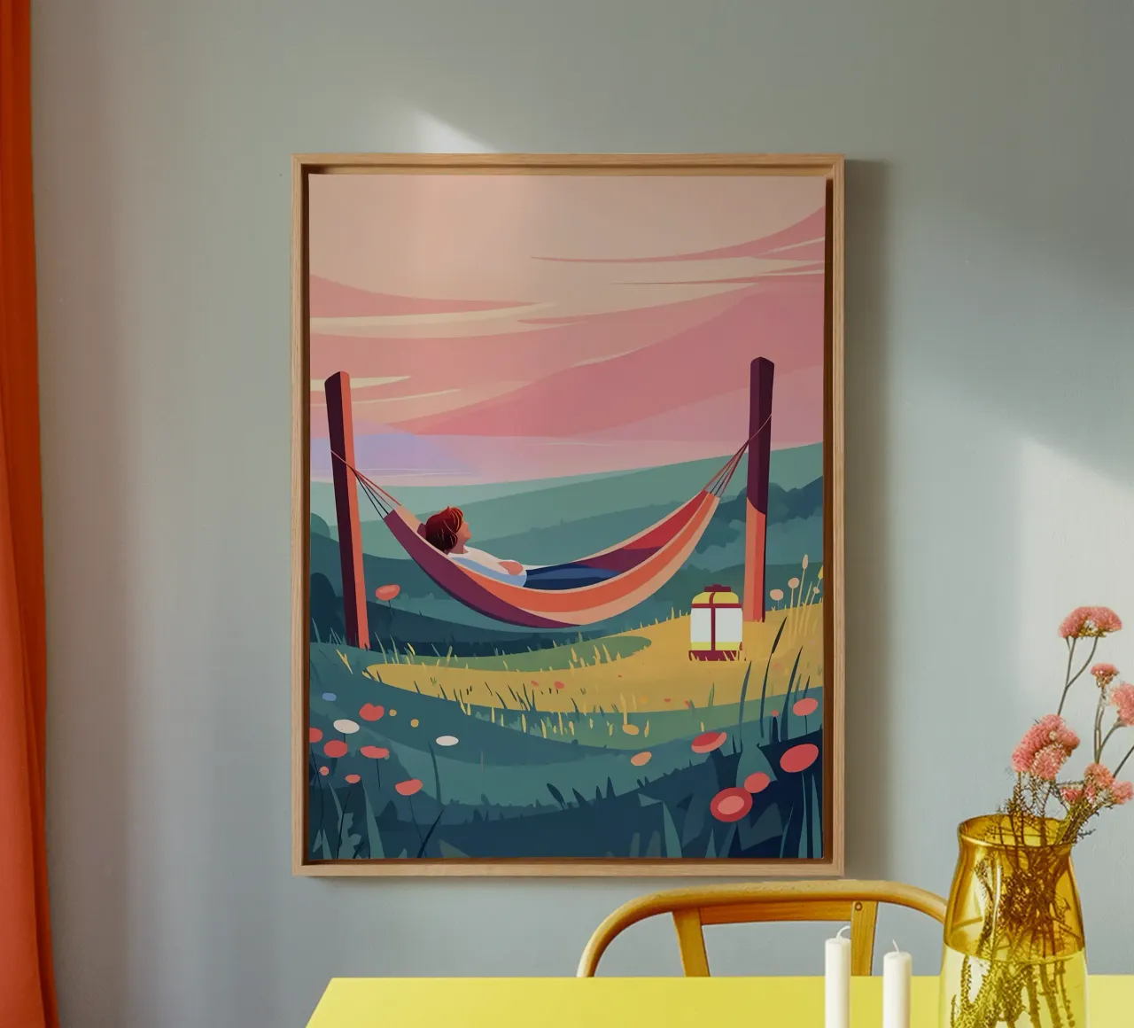 Ausruhen bei Sonnenuntergang Lofi Art Leinwand mit Schattenfugenrahmen von LoFi Gallery