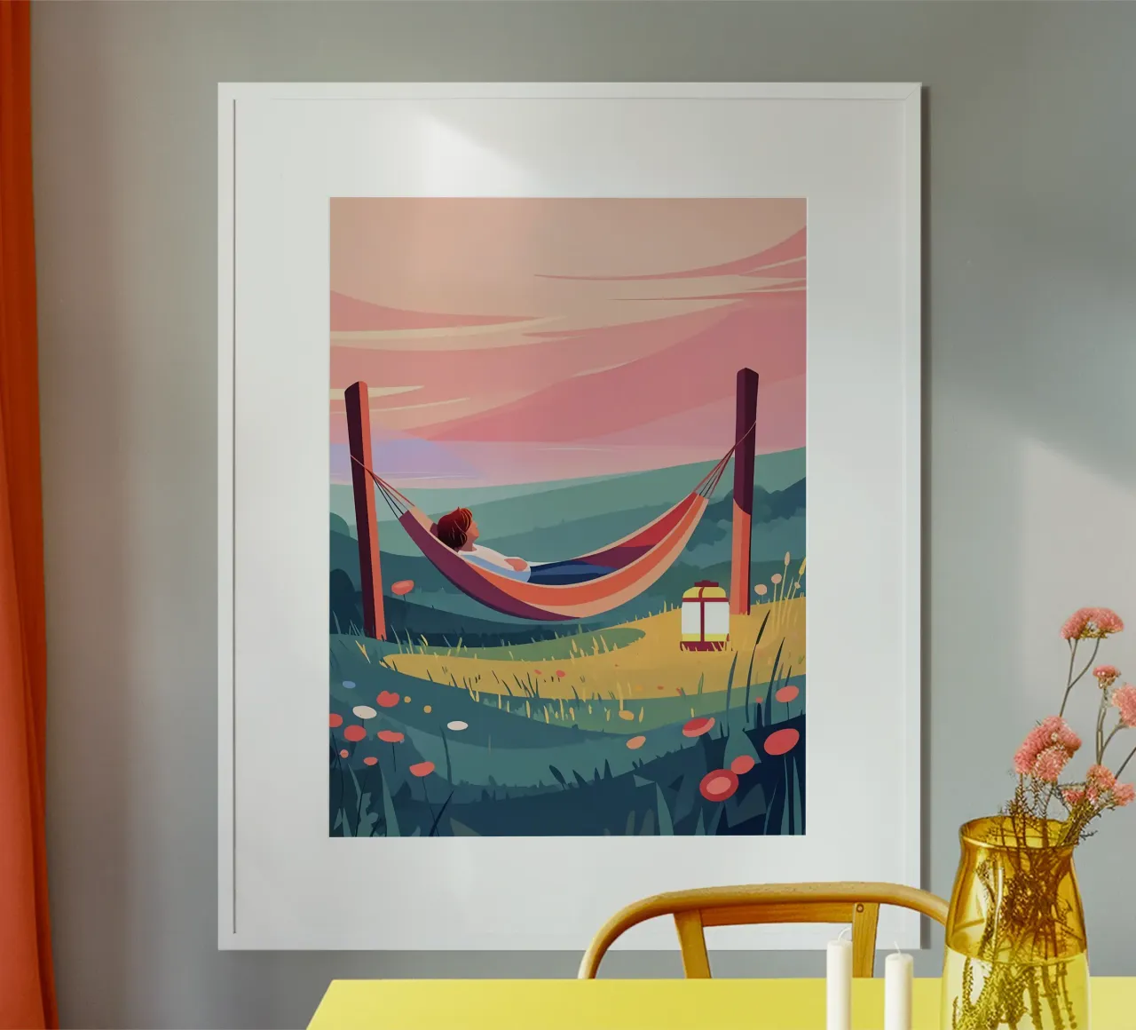 Riposare sotto il tramonto Lofi Art poster con telaio in alluminio da LoFi Gallery