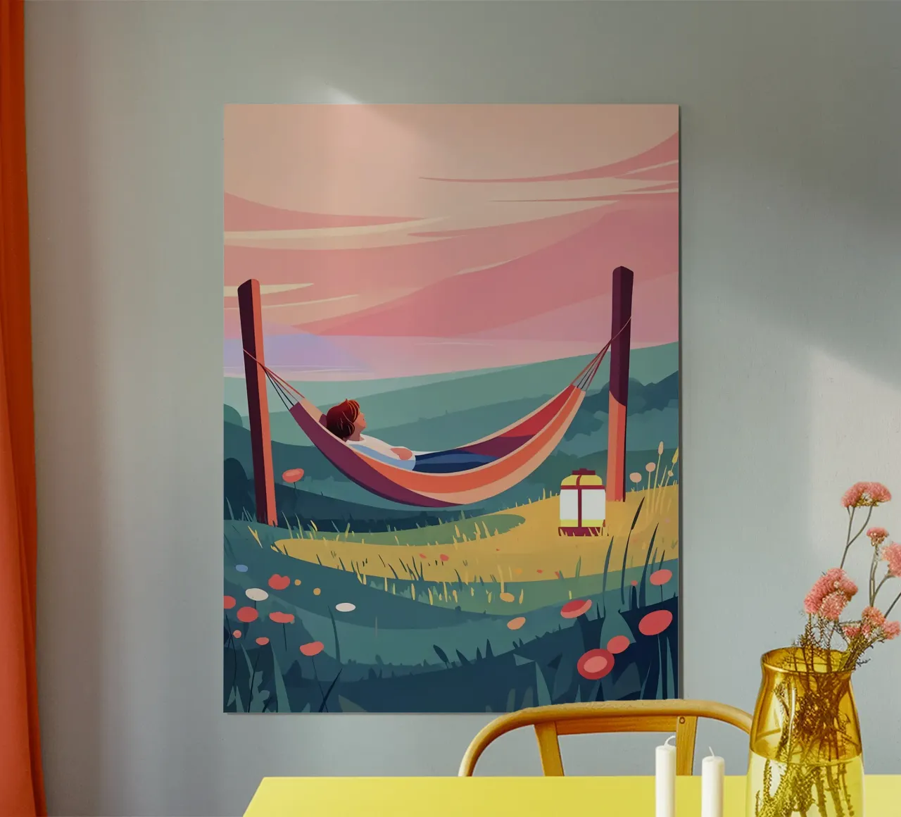 Riposare sotto il tramonto Lofi Art poster con telaio in alluminio da LoFi Gallery
