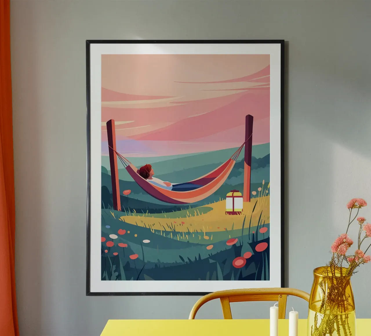 Riposare sotto il tramonto Lofi Art poster con telaio in alluminio da LoFi Gallery