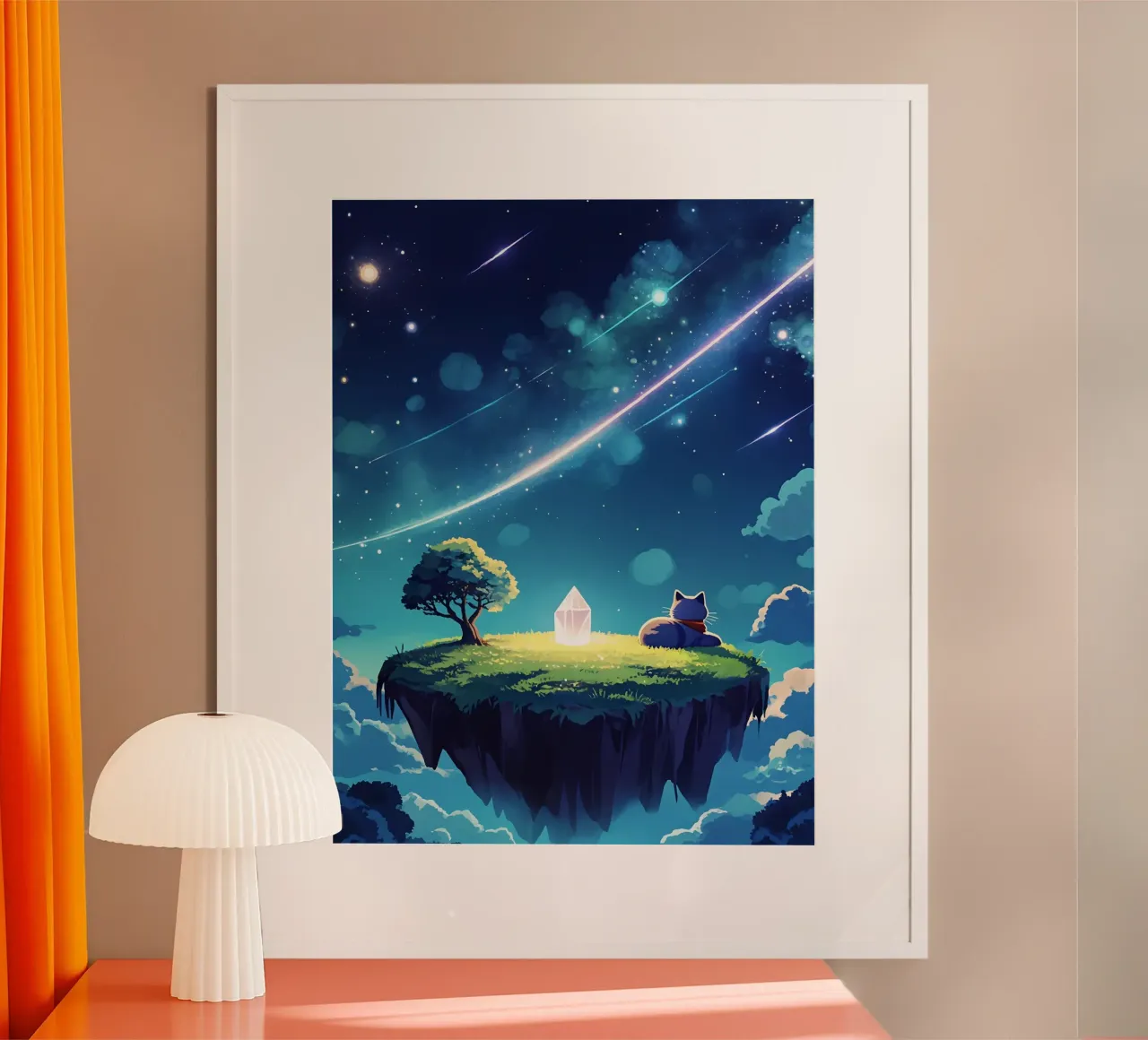 Cat On Floating Crystal Island Lofi Art poster by LoFi Gallery