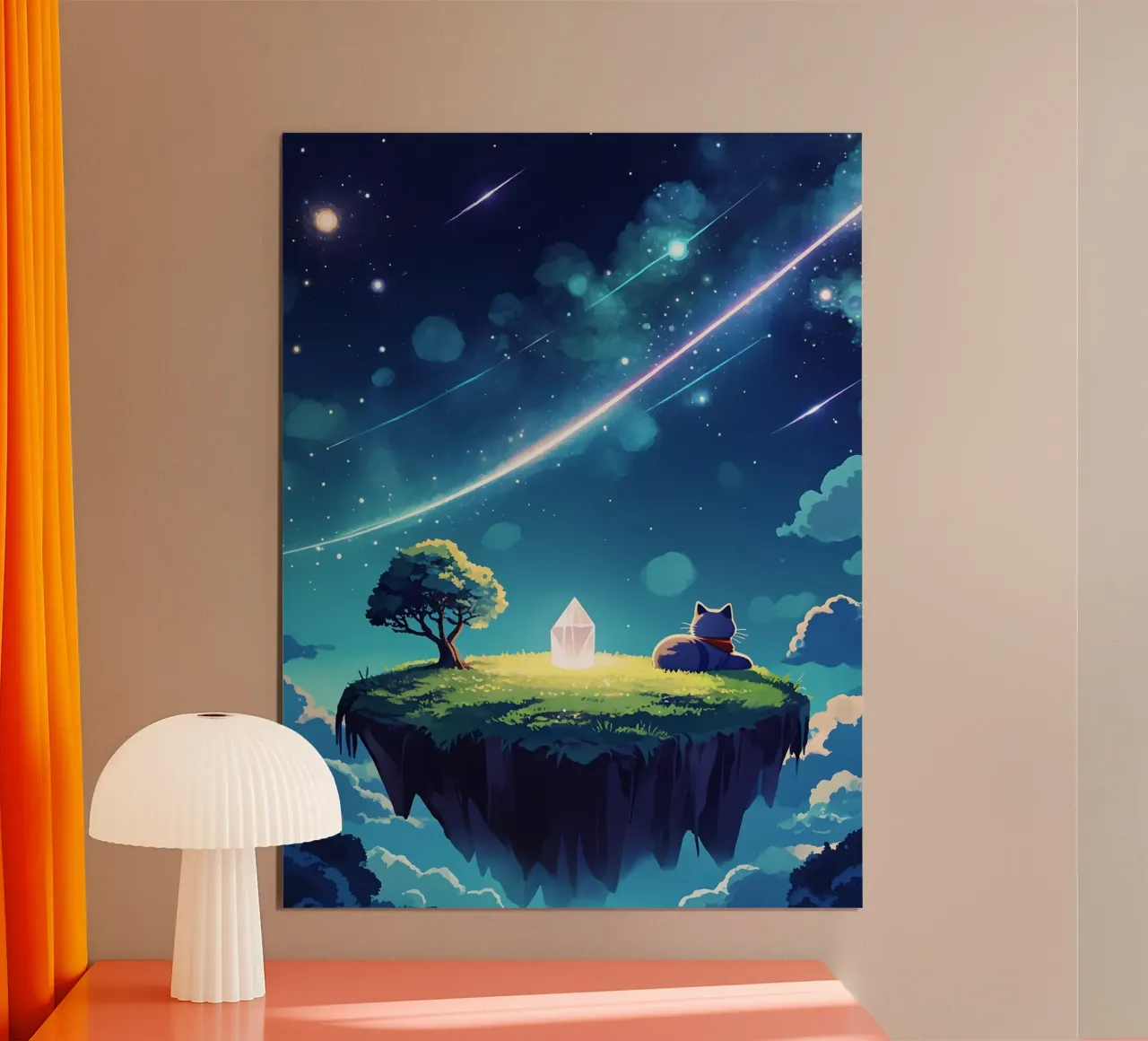 Cat On Floating Crystal Island Lofi Art poster by LoFi Gallery