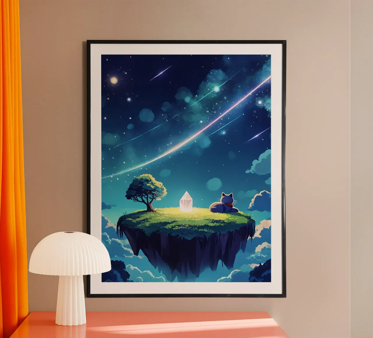 Cat On Floating Crystal Island Lofi Art poster by LoFi Gallery