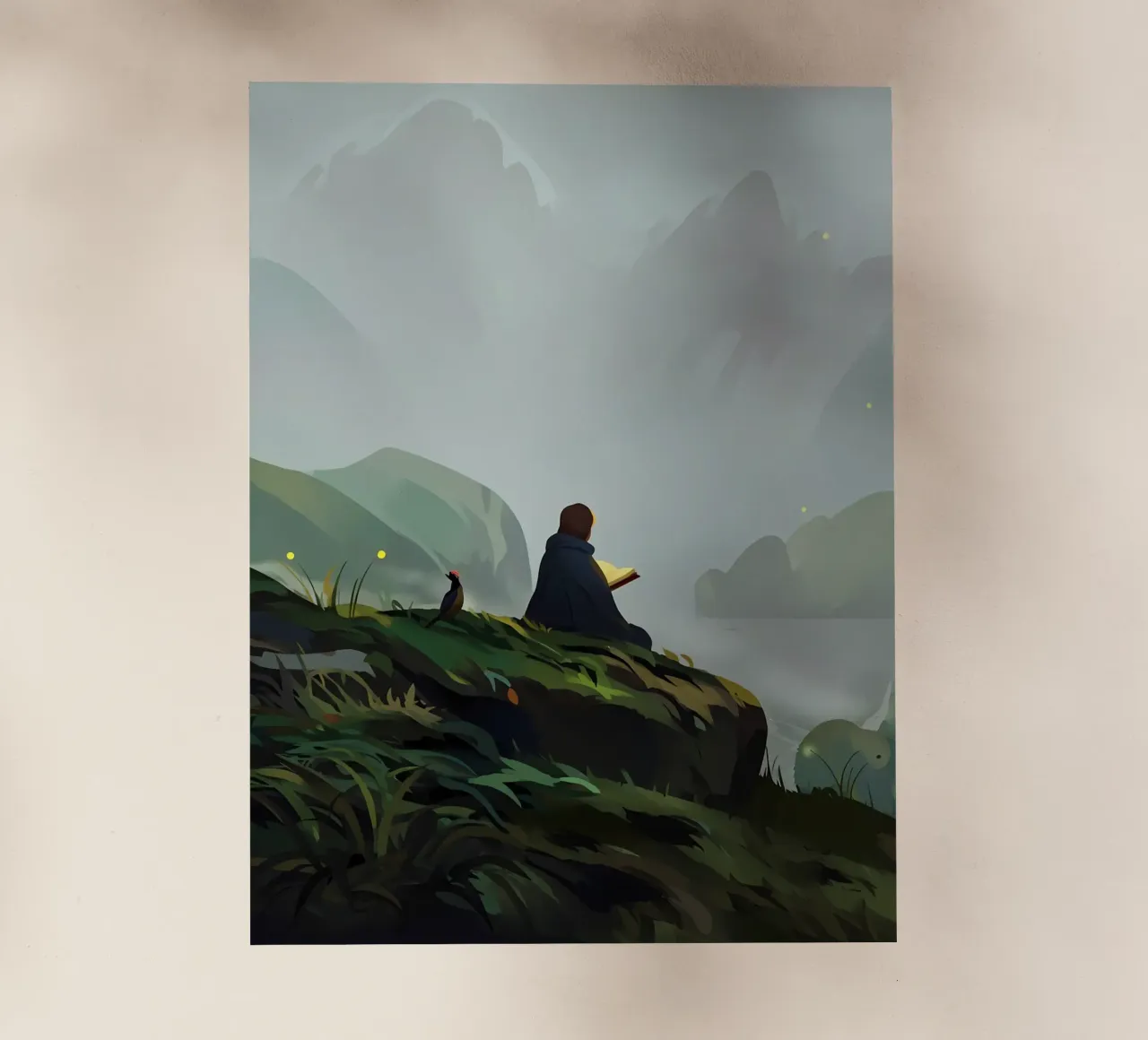 Lettura a Mountain Cliff Lofi Art pellicola backlit da LoFi Gallery