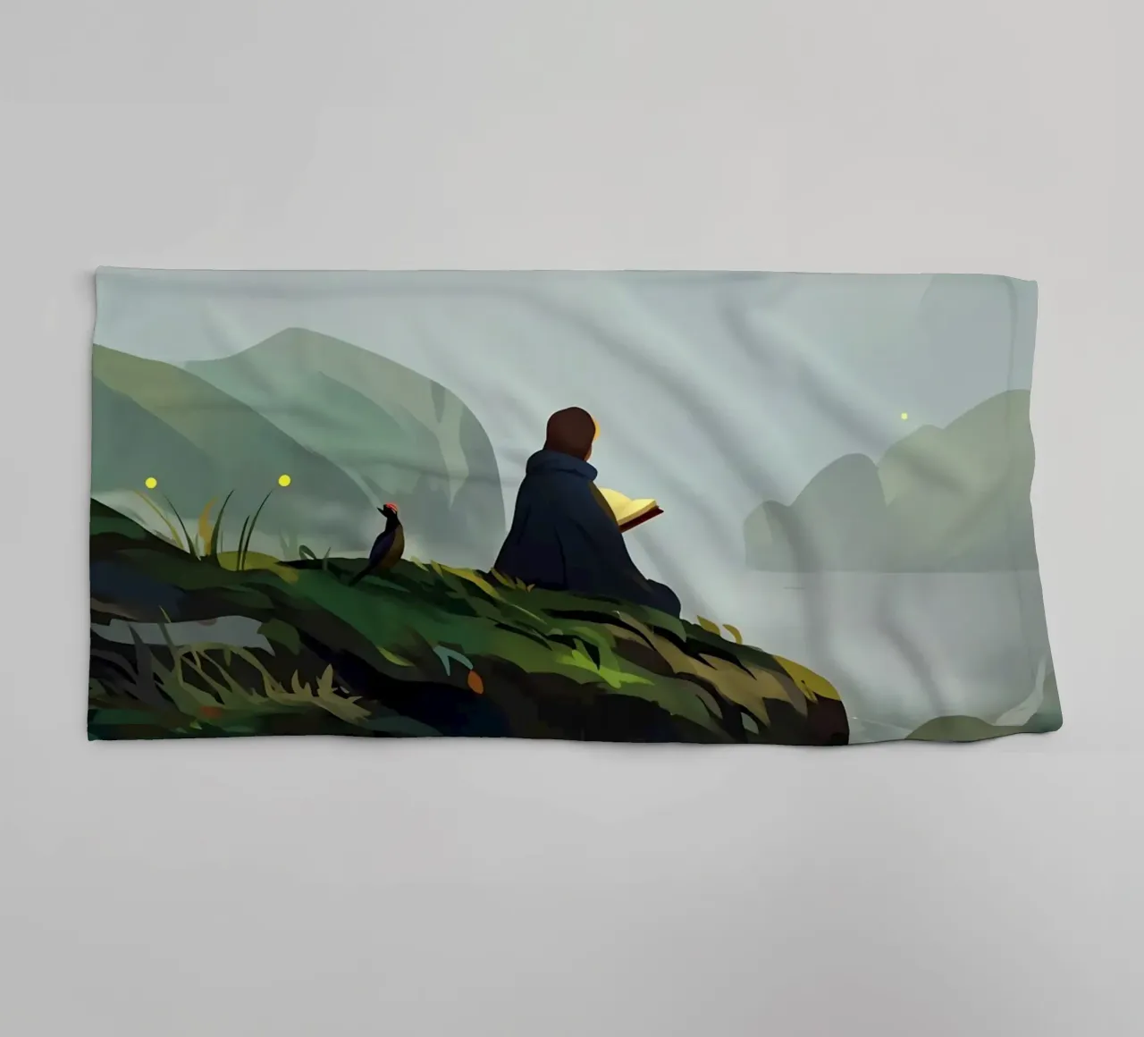 Reading At Mountain Cliff Lofi Art towel by LoFi Gallery
