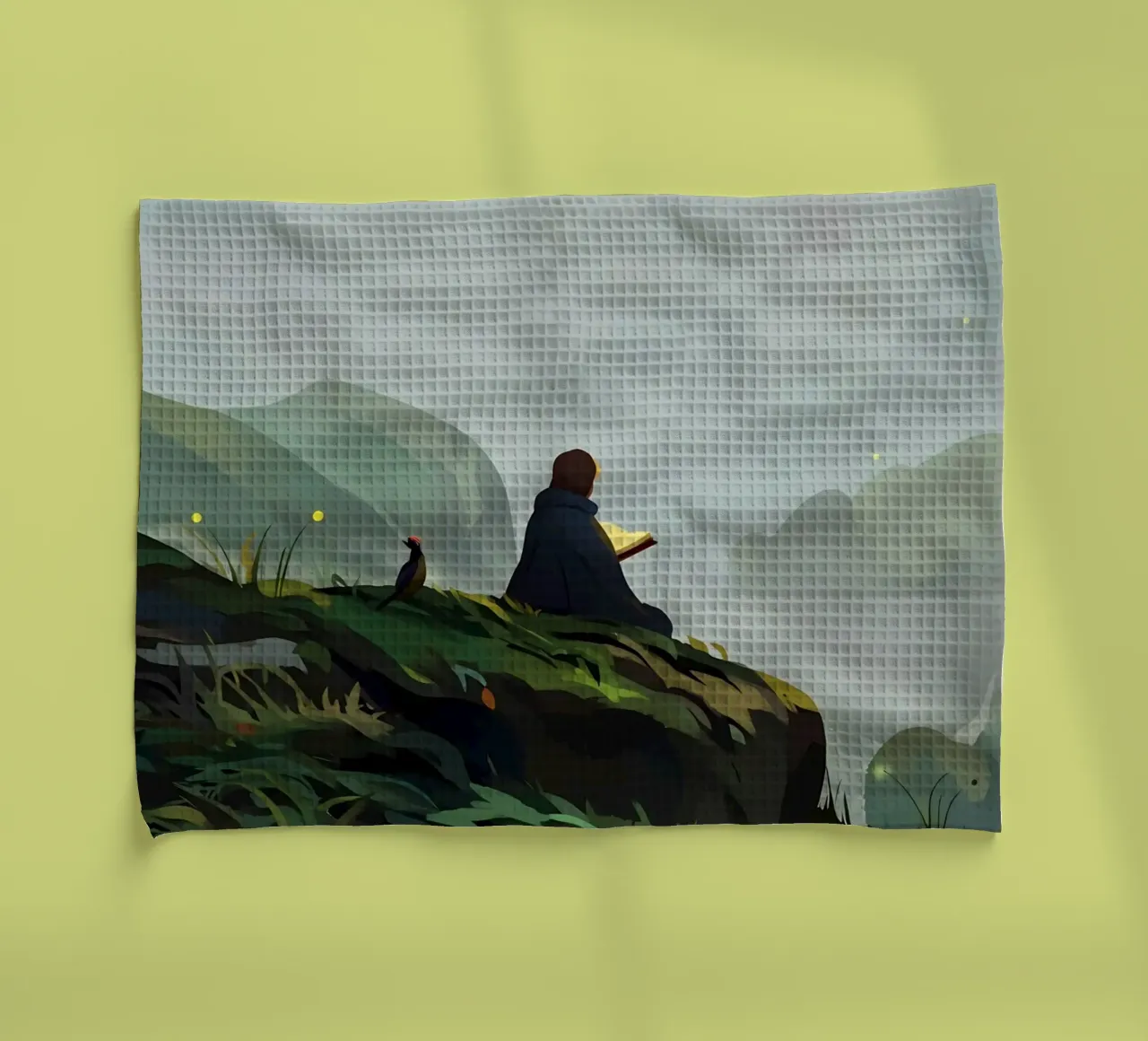 Lettura a Mountain Cliff Lofi Art canovaccio da cucina da LoFi Gallery