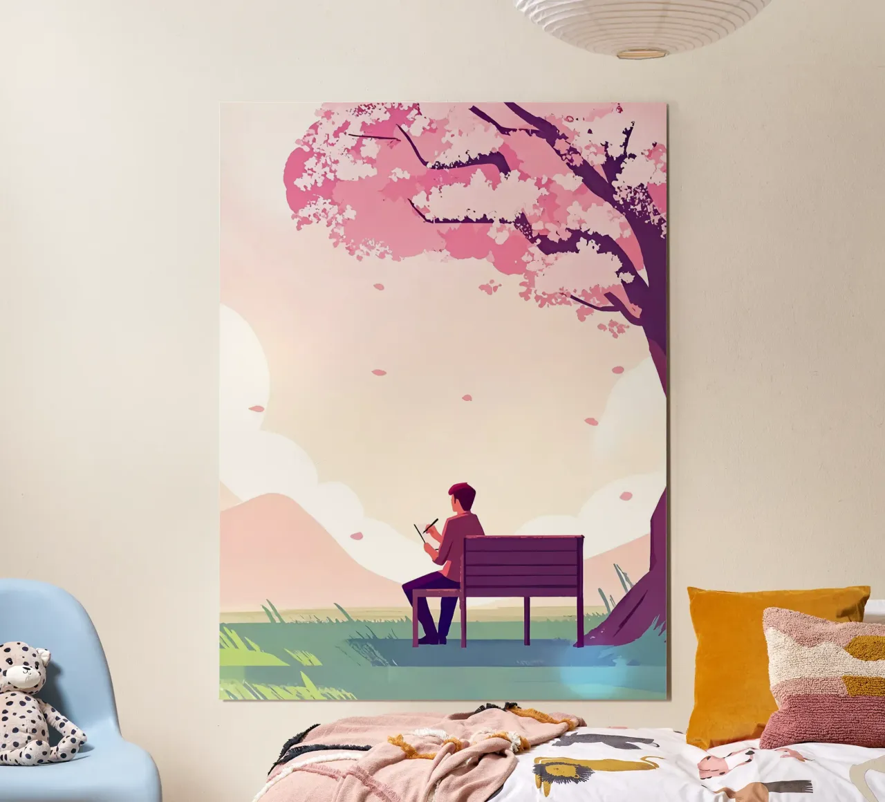 Pittura sotto i fiori di ciliegio Lofi Art poster con telaio in legno da LoFi Gallery