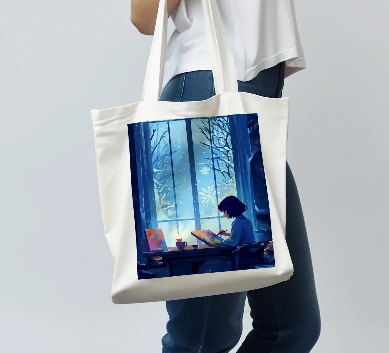 Painting In Winter Night Lofi Art tote bag by LoFi Gallery