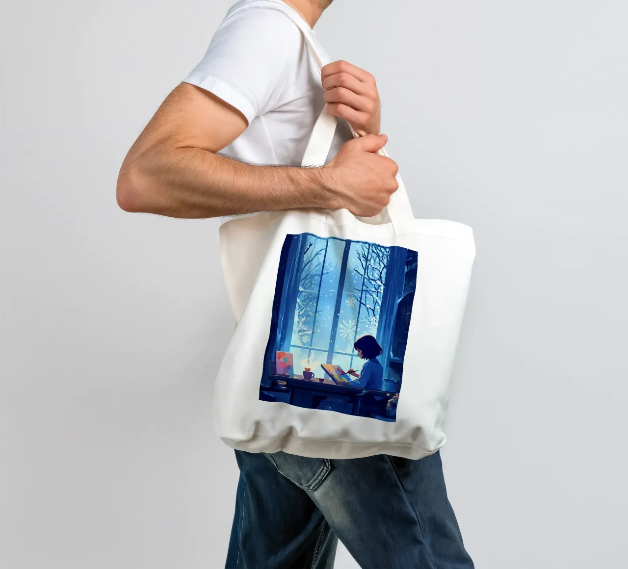 Painting In Winter Night Lofi Art tote bag by LoFi Gallery
