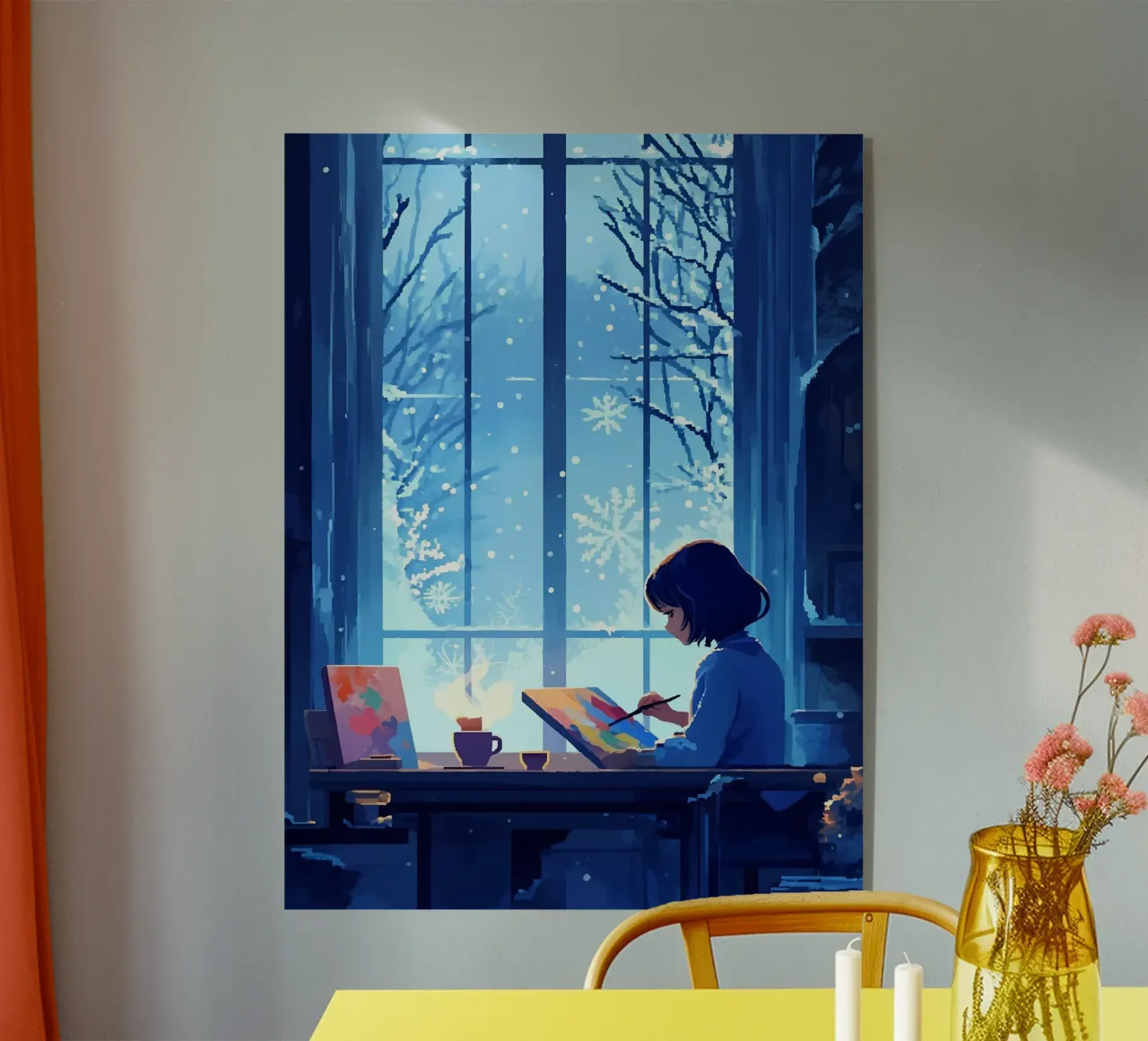 Painting In Winter Night Lofi Art acrylic glass by LoFi Gallery