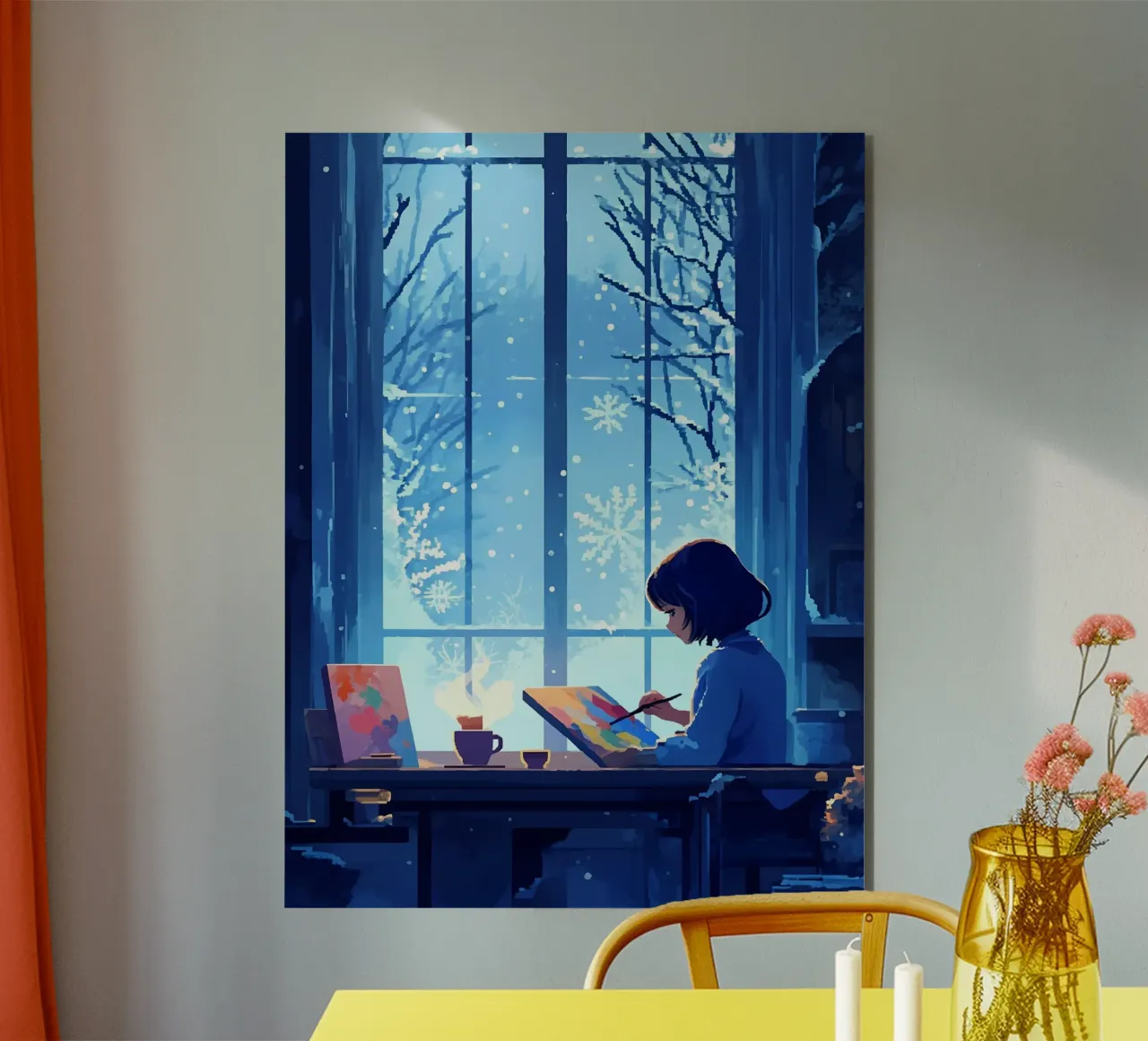 Painting In Winter Night Lofi Art alu-dibond by LoFi Gallery