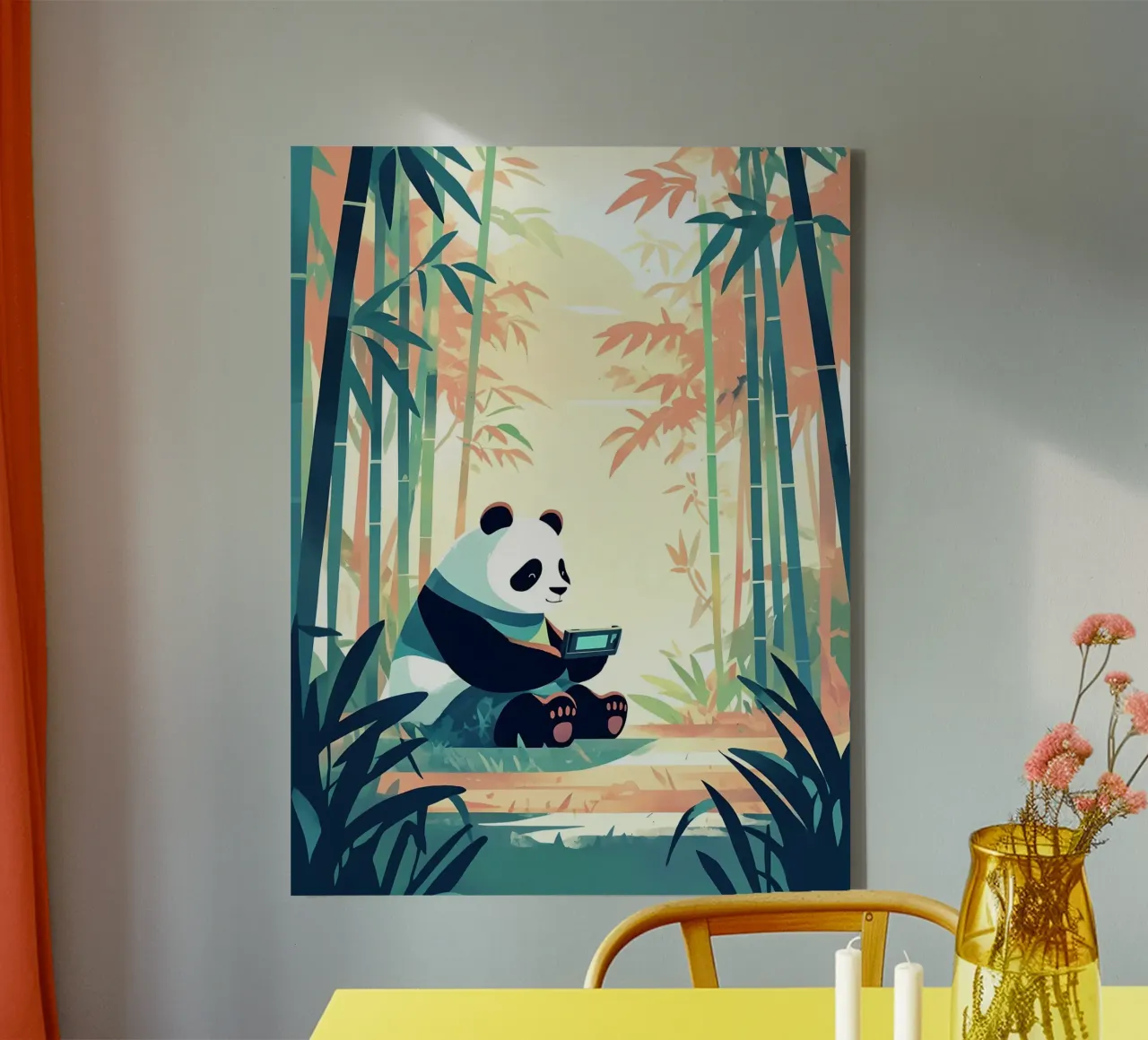 Playing Like Panda In Forest Lofi Art canvas with Floater frame by LoFi Gallery