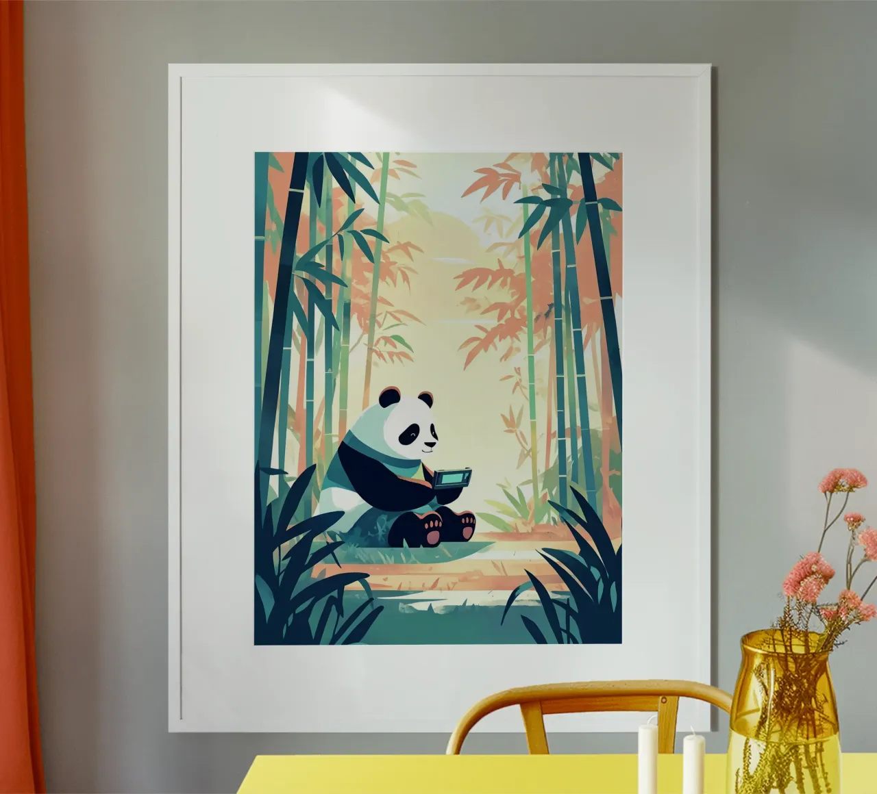 Jugando Como Panda En El Bosque Lofi Art poster con marco de madera de LoFi Gallery