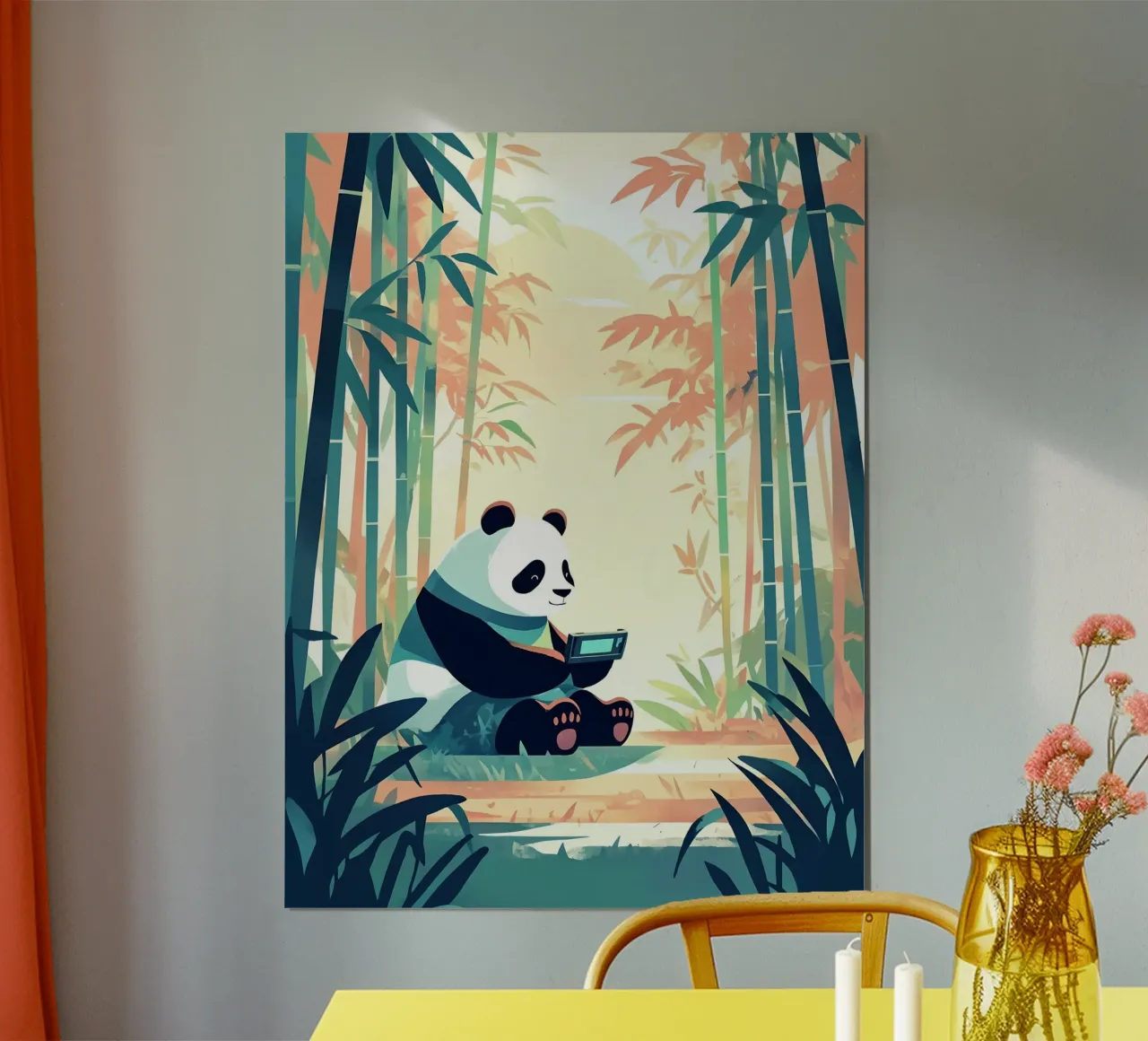 Jugando Como Panda En El Bosque Lofi Art poster con marco de madera de LoFi Gallery