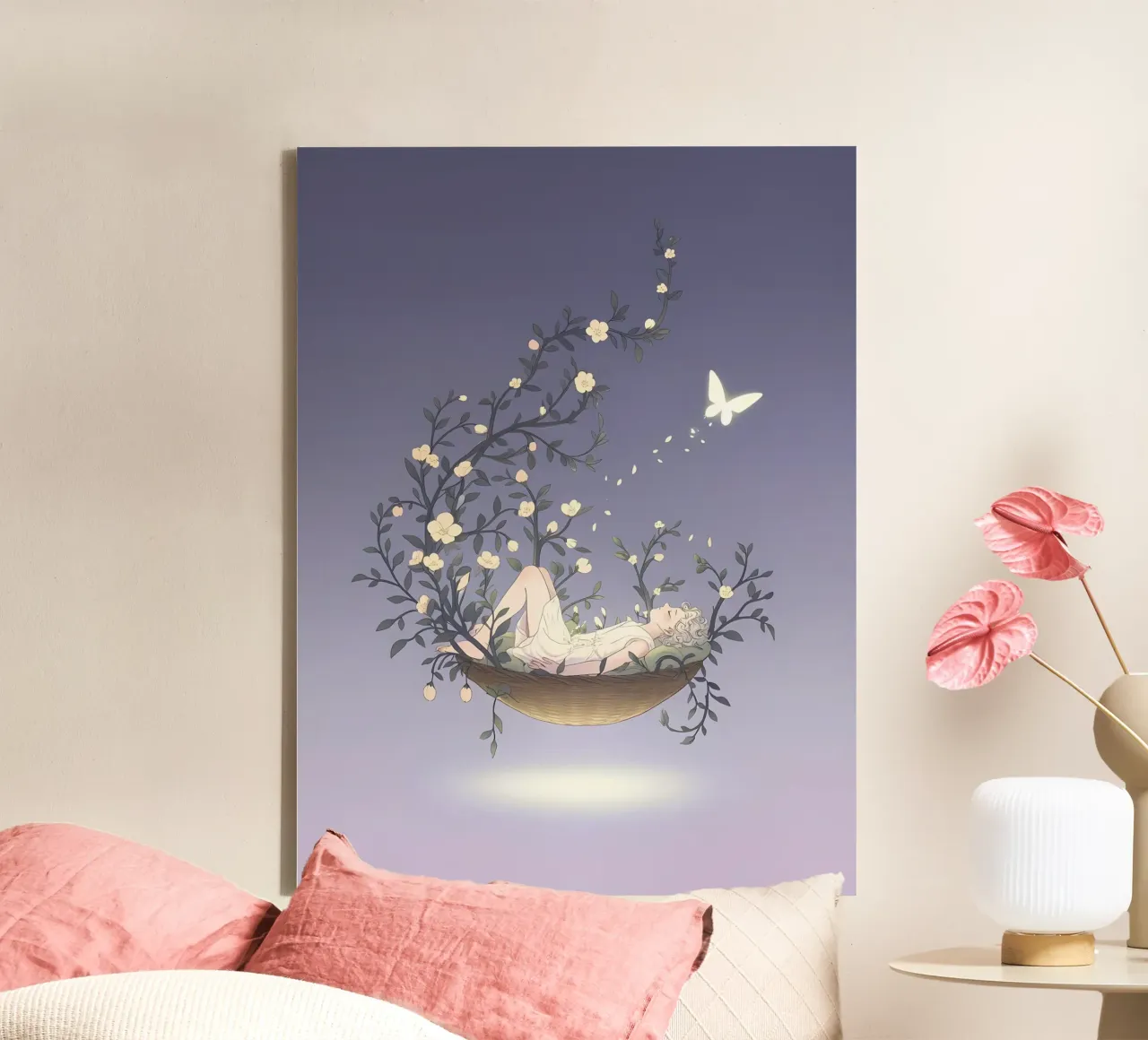 Vrouw slaapt in dromen Lofi kunst canvas met Baklijst van LoFi Gallery
