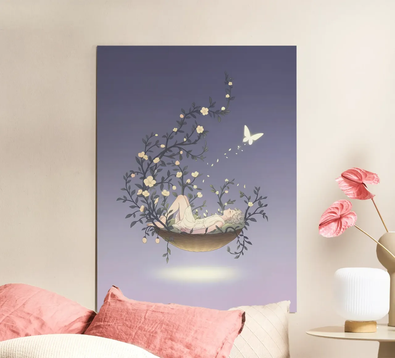 Donna che dorme nei sogni Lofi Art poster con telaio in legno da LoFi Gallery