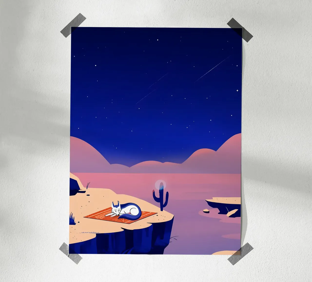 Como un zorro en el desierto Lofi Art poster con marco de plástico de LoFi Gallery