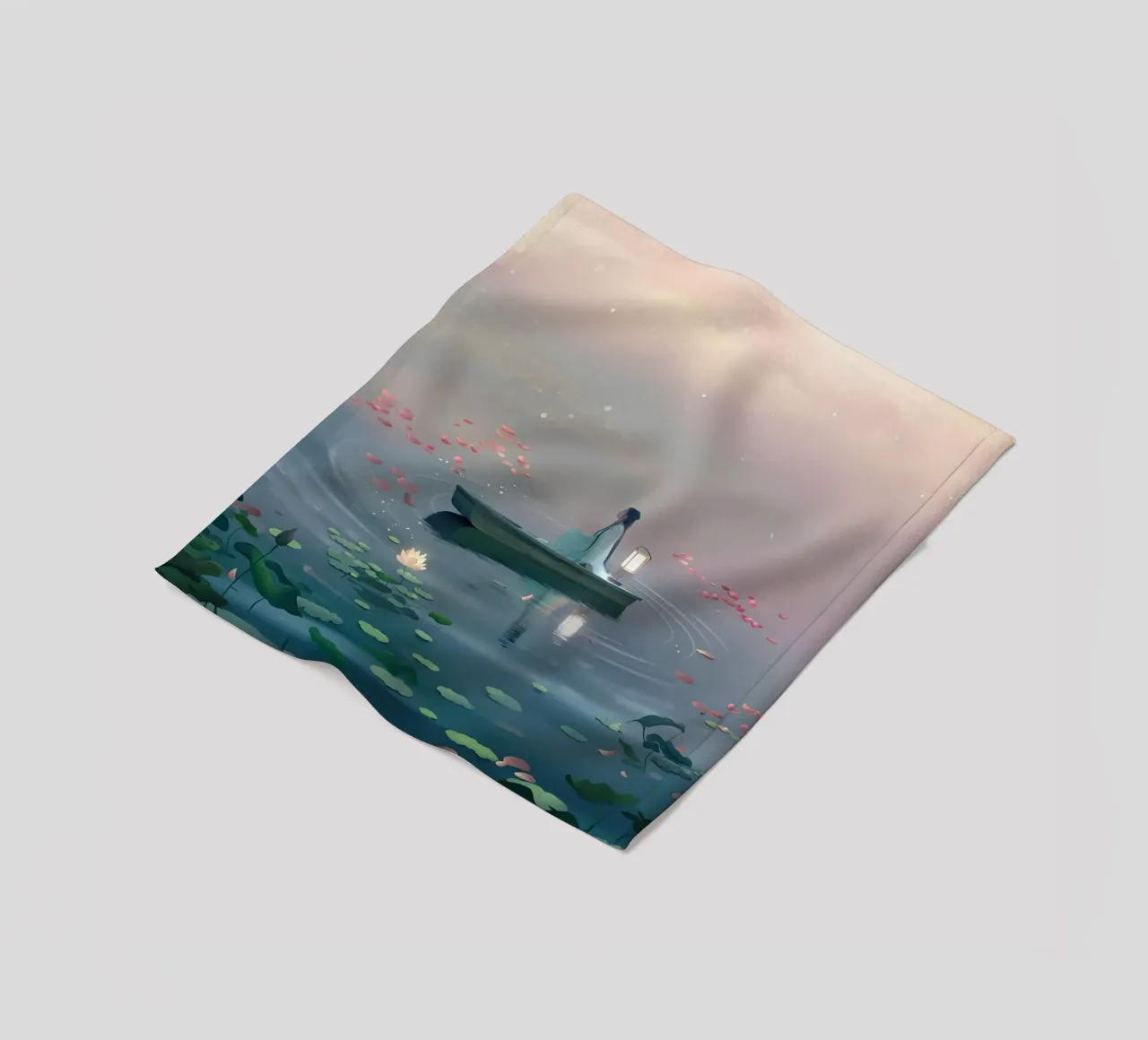 Femme entre l'étang et le bateau Lofi Art plaid polaire de LoFi Gallery