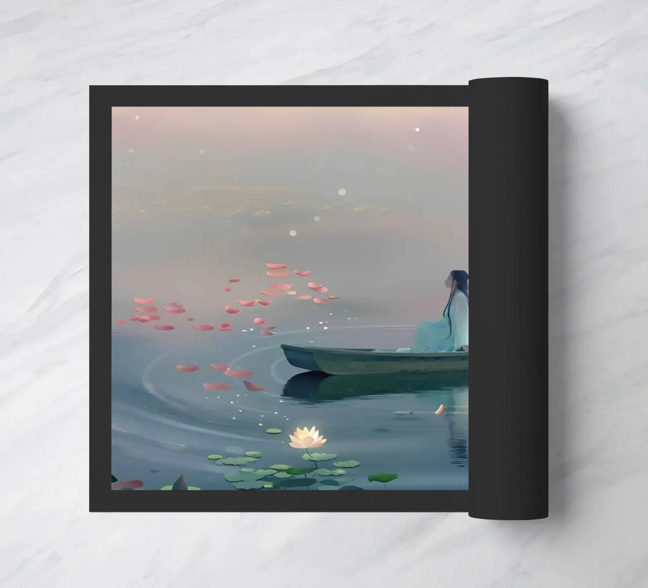 Woman Between The Pond On The Boat Lofi Art doormat by LoFi Gallery