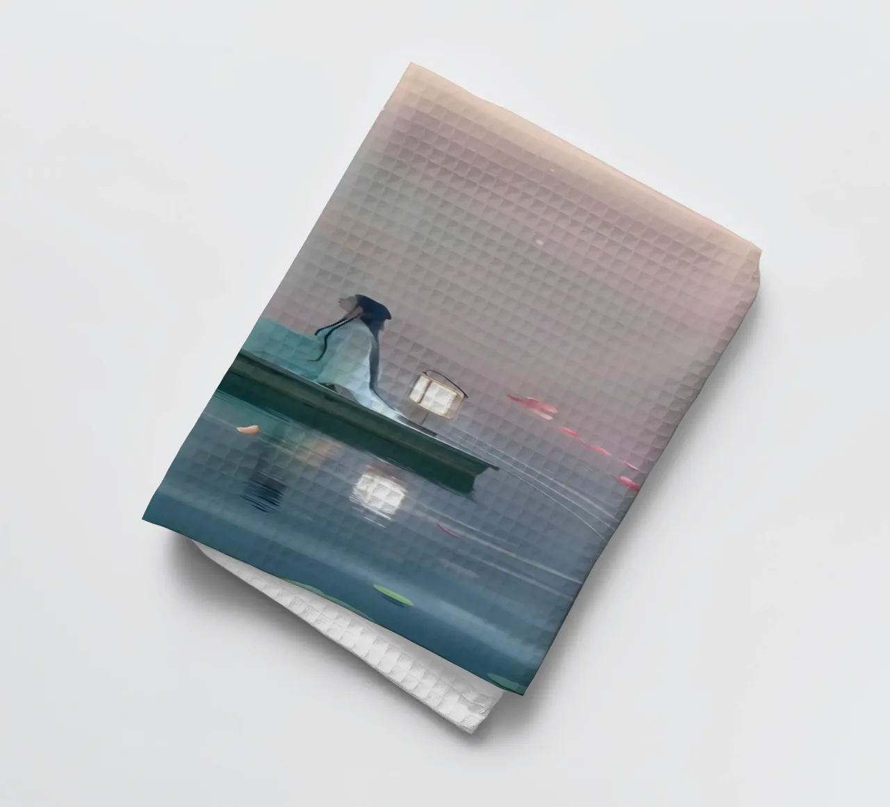 Donna tra lo stagno sulla barca Lofi Art canovaccio da cucina da LoFi Gallery