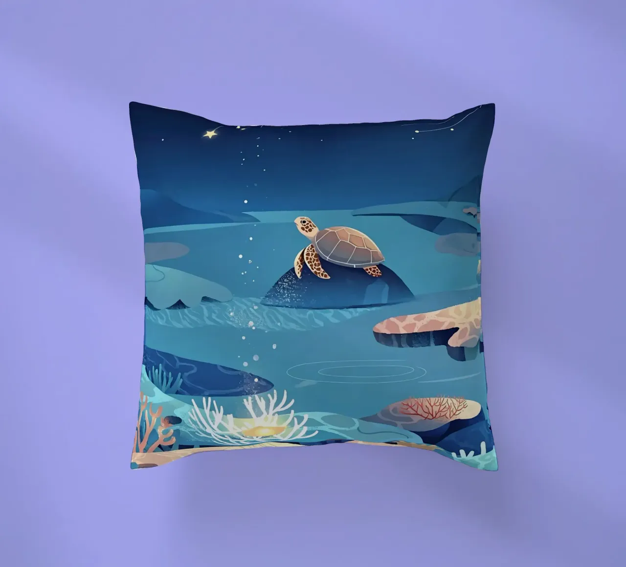 Turtle In Sea Lofi Art decorative cushion by LoFi Gallery