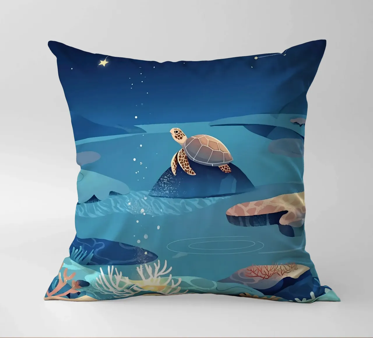 Turtle In Sea Lofi Art decorative cushion by LoFi Gallery