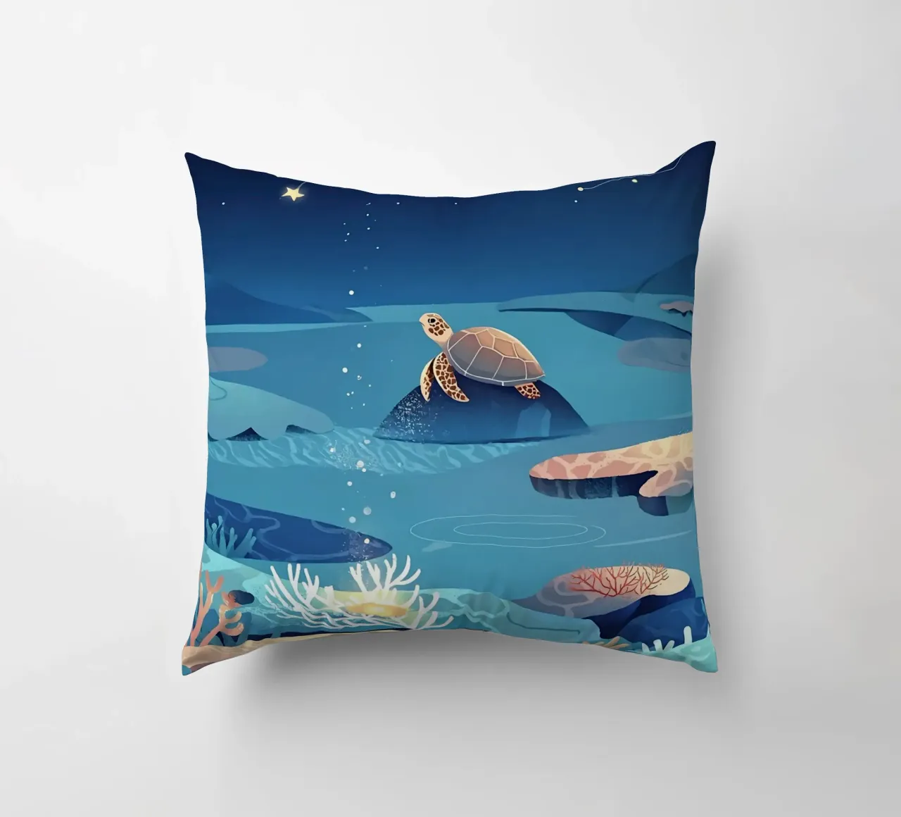 Turtle In Sea Lofi Art decorative cushion by LoFi Gallery